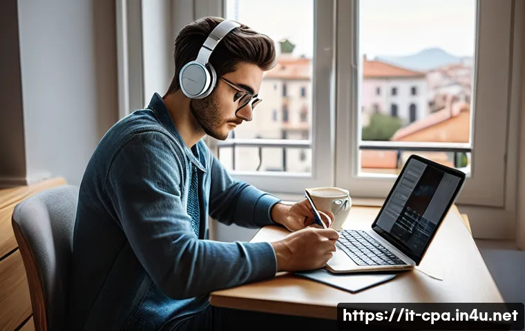 CPA 시험 합격 후기 분석 - A focused young adult Italian student studying at a modern home office desk, surrounded by CPA exam ...