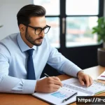 공인회계사 필수 서적 추천 - A focused Italian accounting auditor studying at a modern wooden desk in a bright, organized room wi...