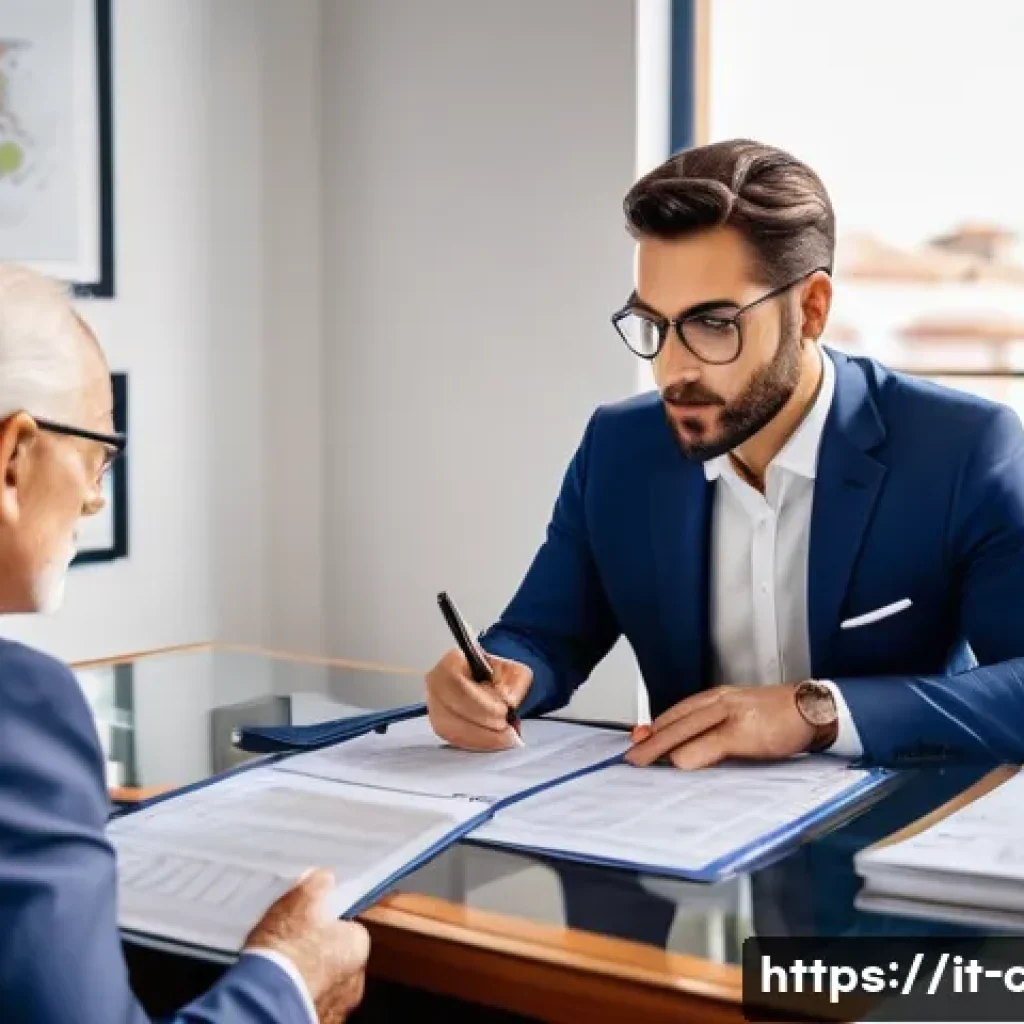 공인회계사로서의 윤리적 책임 - A professional Italian accountant in a modern office setting, wearing formal business attire with a ...