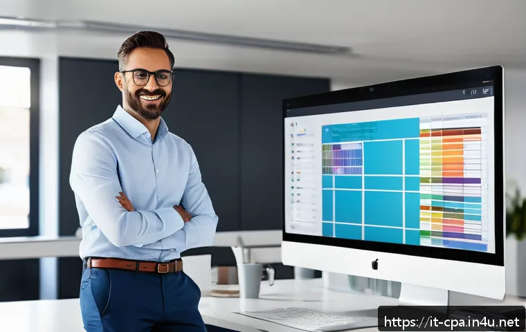 공인회계사 업무 효율 향상 팁 - A modern Italian office environment focused on digital productivity tools: a professional wearing sm...