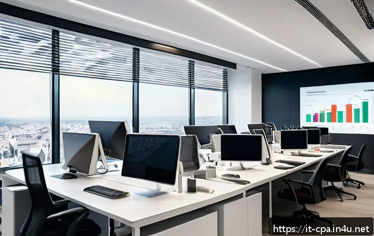 CPA와 AI 기술 융합 - A modern Italian accounting office interior with professionals working collaboratively on cloud-base...