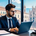 Home 22 공인회계사 연봉 상승 요인 - A modern Italian accountant’s office scene showing a professional in smart business attire working o...