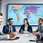Home 21 CPA와 국제 비즈니스 문화 - A diverse international business team in a modern office environment, engaged in a multicultural mee...