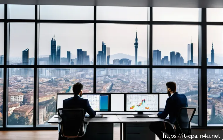 CPA와 기업 재무 분석 - A modern Italian corporate office environment where a diverse team of professionals analyzes financi...