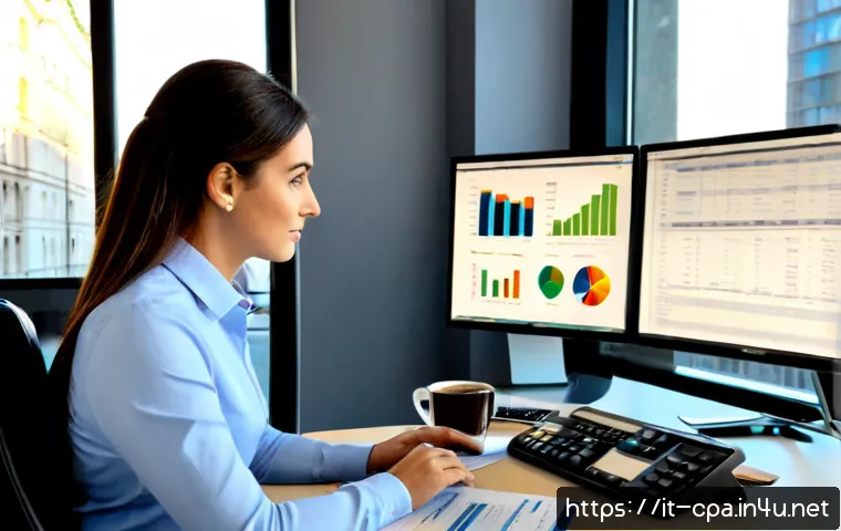 공인회계사와 IT 감사의 중요성 - Photorealistic Italian certified public accountant and IT auditor collaborating in a bright modern M...
